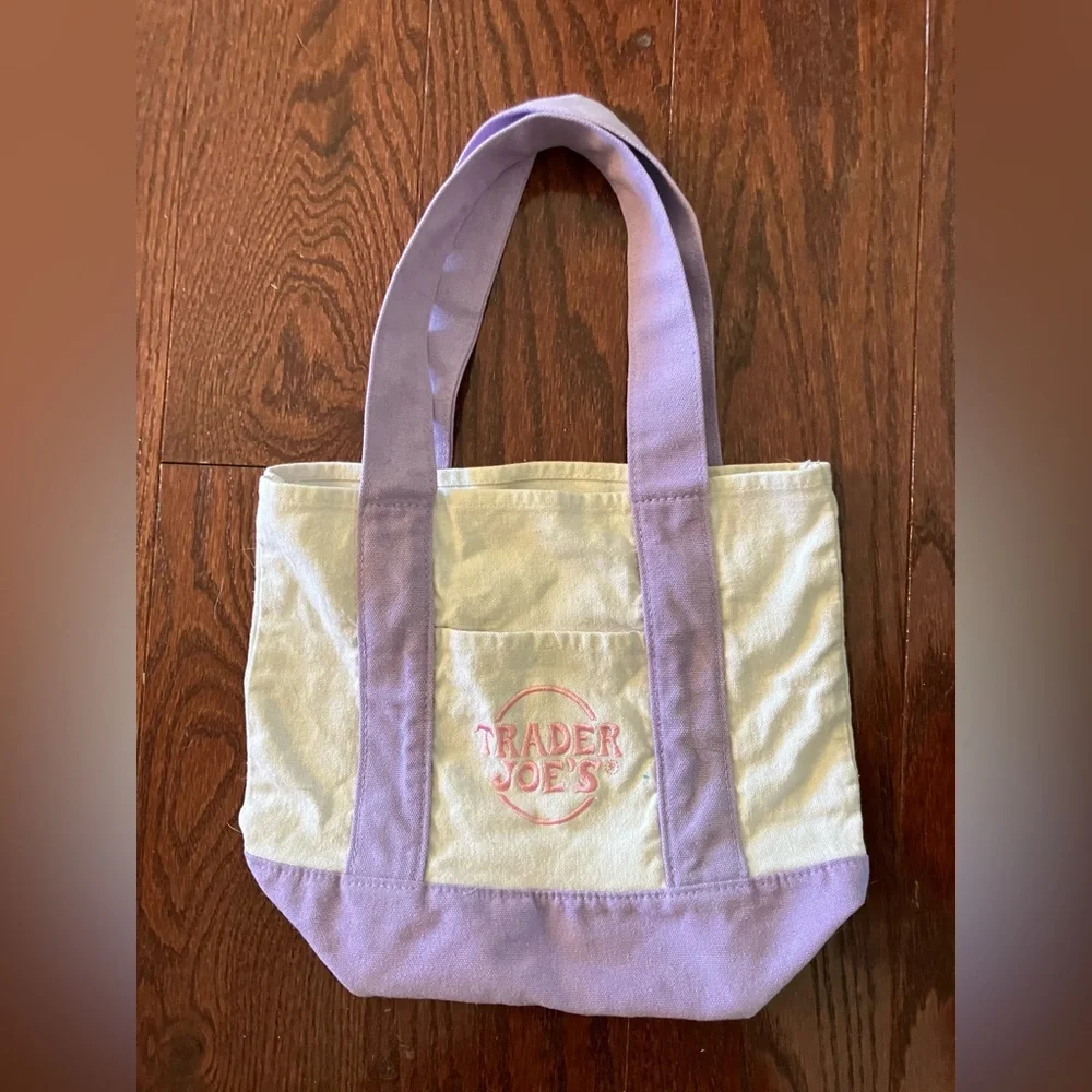 Trader Joe's Canvas Tote Bag Lavender Trim